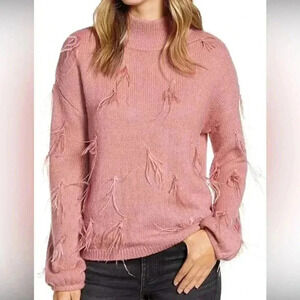 Rachel Parcell Women's Ostrich Feather Cropped Mock Turtleneck Sweater
